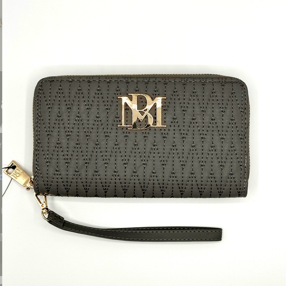 Badgley Mischka Grey Detail Quilted Long Wallet with Wristlet and Cell Pocket